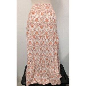Cynthia Rowley Ivory Pink Floral Linen Blend Maxi Skirt sz M Cottagecore Boho